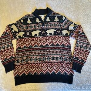 Men's Festive Patterned Zip-Up Sweater